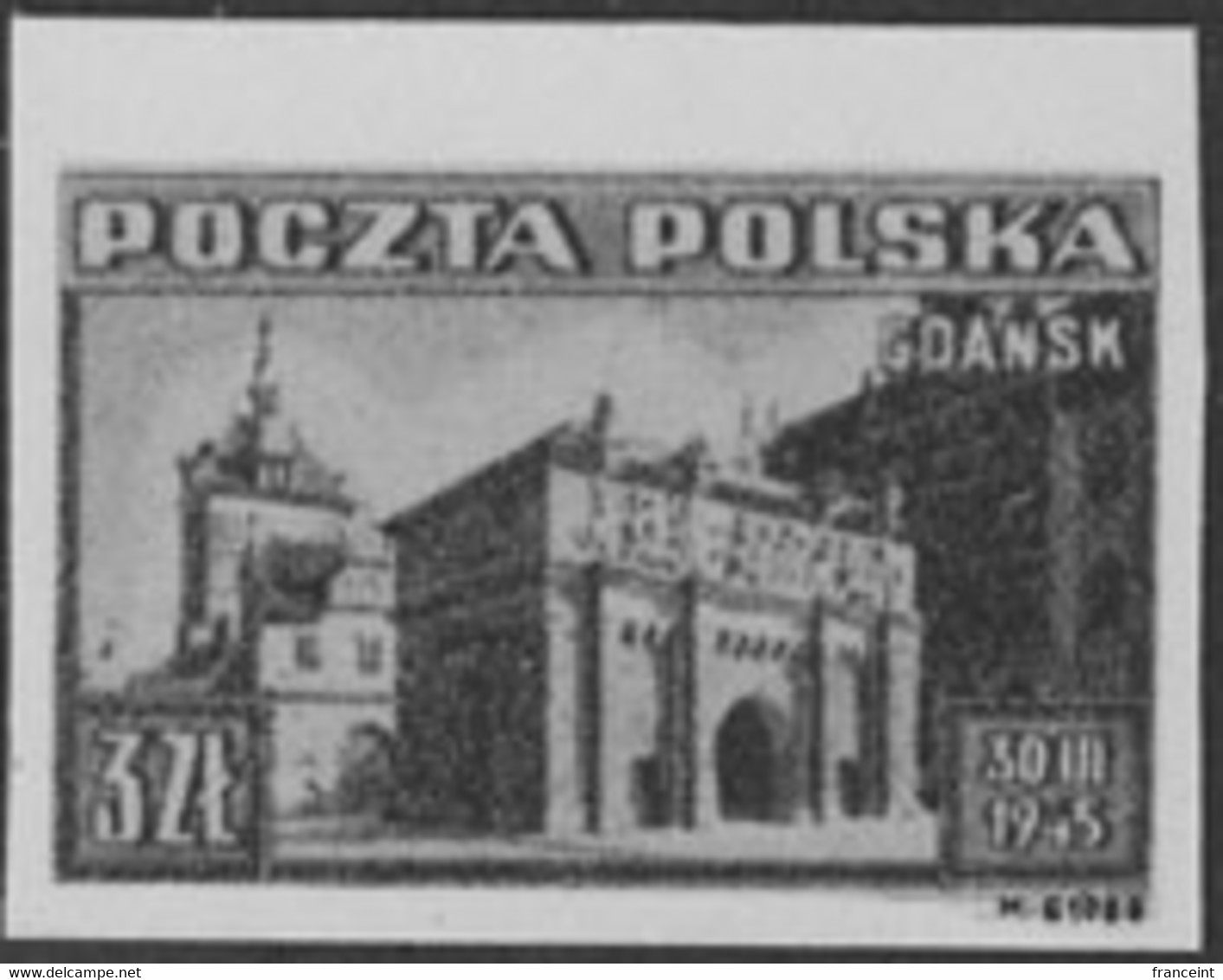 POLAND (1945) High Gate, Gdansk. Black Print. Scott No 372, Yvert No 452. - Ensayos & Reimpresiones