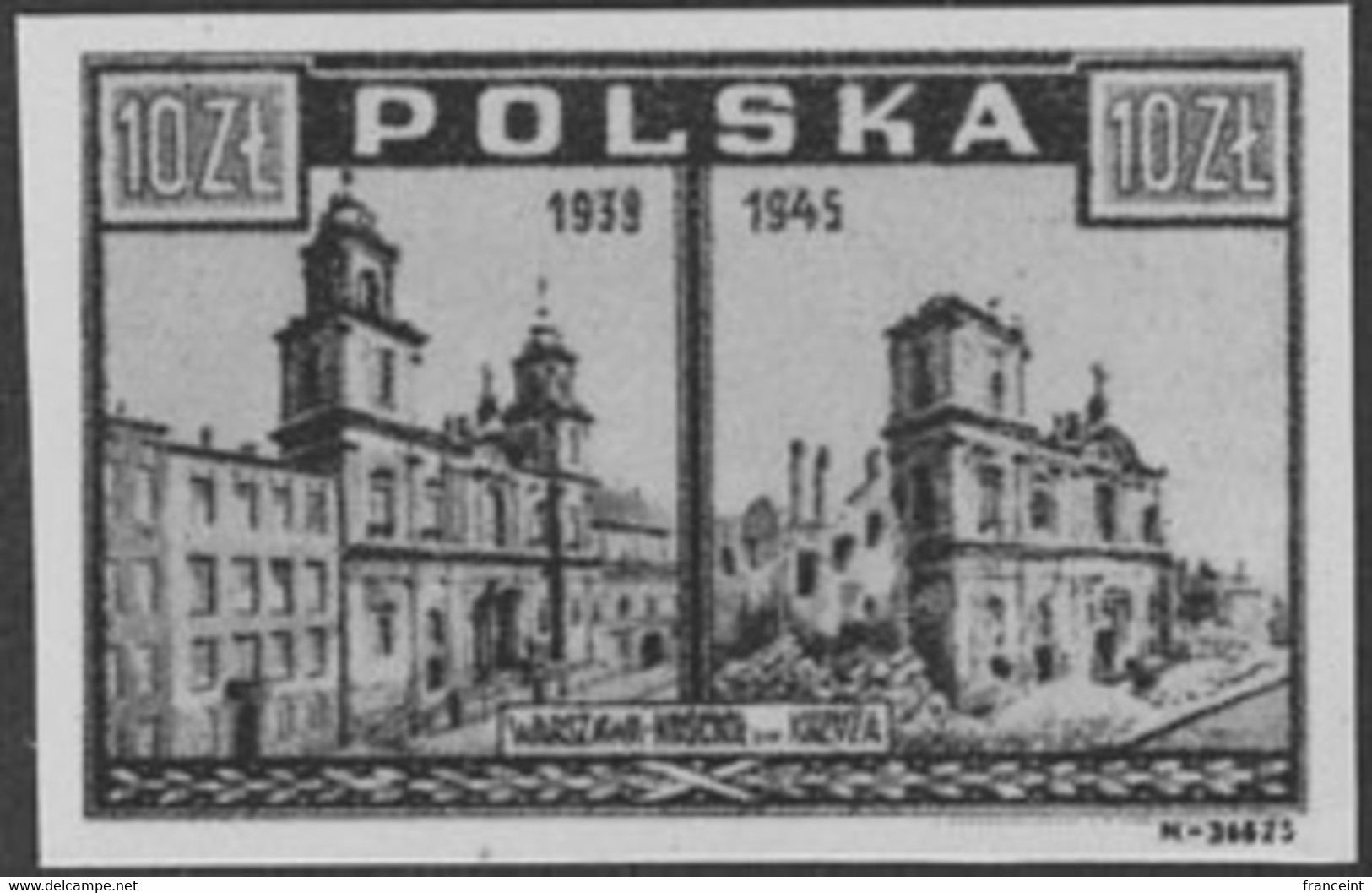 POLAND (1945) Holy Cross Church. Black Print. Scott No 379, Yvert No 460. Views Before And After WWII. - Proeven & Herdruk