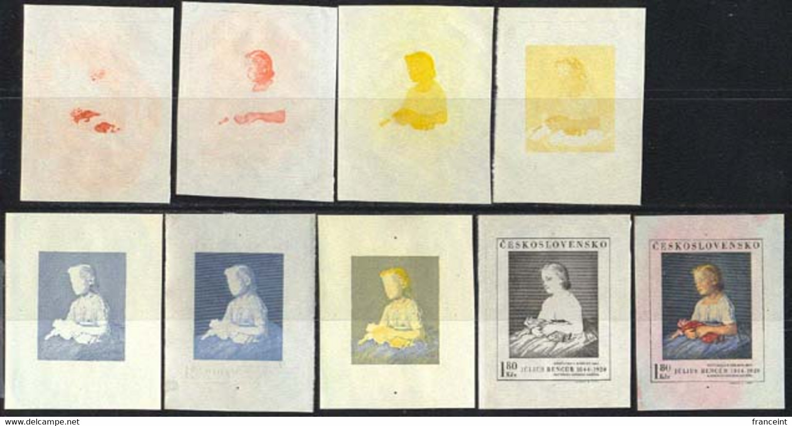 CZECHOSLOVAKIA (1969z) "Girl With Doll". Spectacular Collection Of 9 Die Proofs In Various Stages And Colors. Scott 1661 - Proofs & Reprints