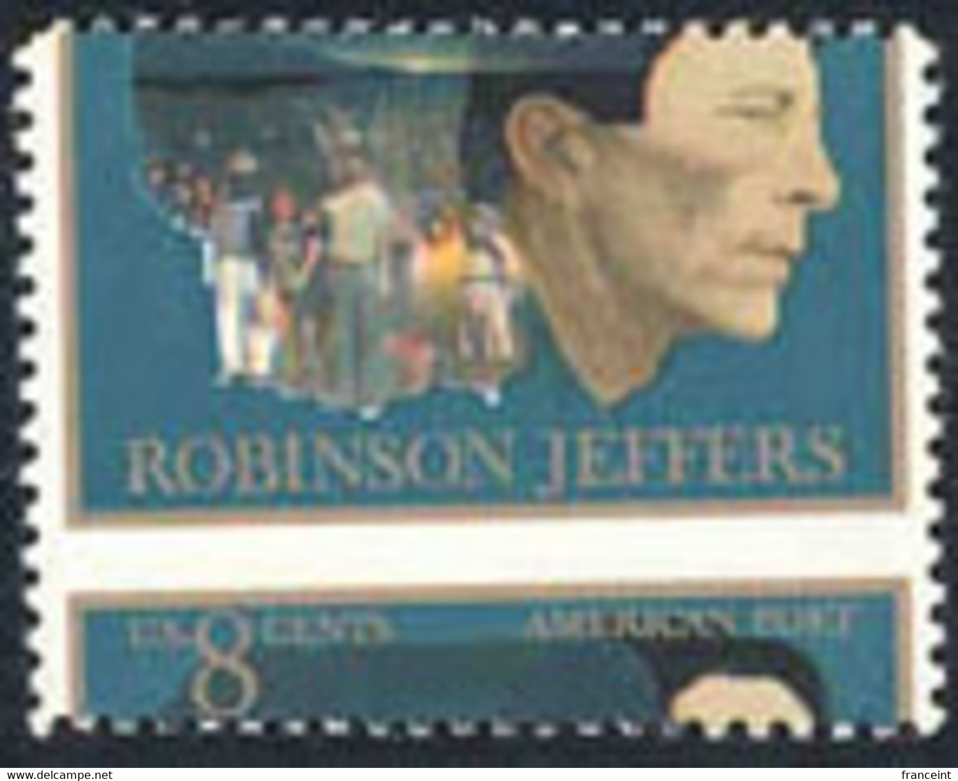 U.S.A. (1973) Robinson Jeffers, Poet. Man And Children Of Carmel With Burro. Super Perforation Error. Scott No 1485. - Errors, Freaks & Oddities (EFOs)