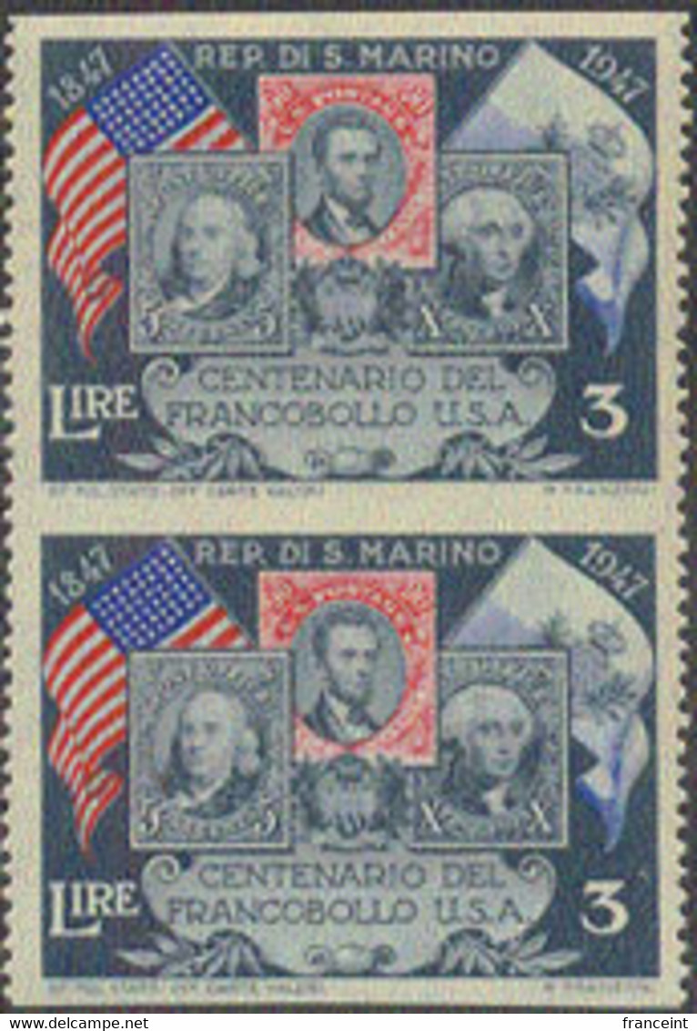 SAN MARINO (1947) US Stamps. Flag. Pair Imperforate Horizontally. Scott No 267, Yvert No 309. - Abarten Und Kuriositäten