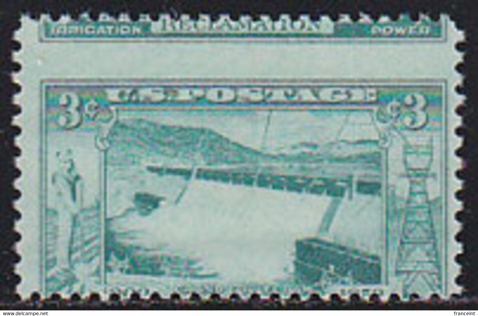 U.S.A. (1952) Grand Coulee Dam. Misperforation Resulting In Bottom Of Stamp Appearing At Top. Scott No 1009 - Varietà, Errori & Curiosità