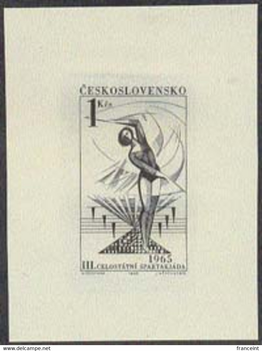 CZECHOSLOVAKIA (1965) Woman Flag Twirler. Die Proof In Black. 3rd Spartakaid, "Movement And Beauty". Scott No 1276 - Ensayos & Reimpresiones