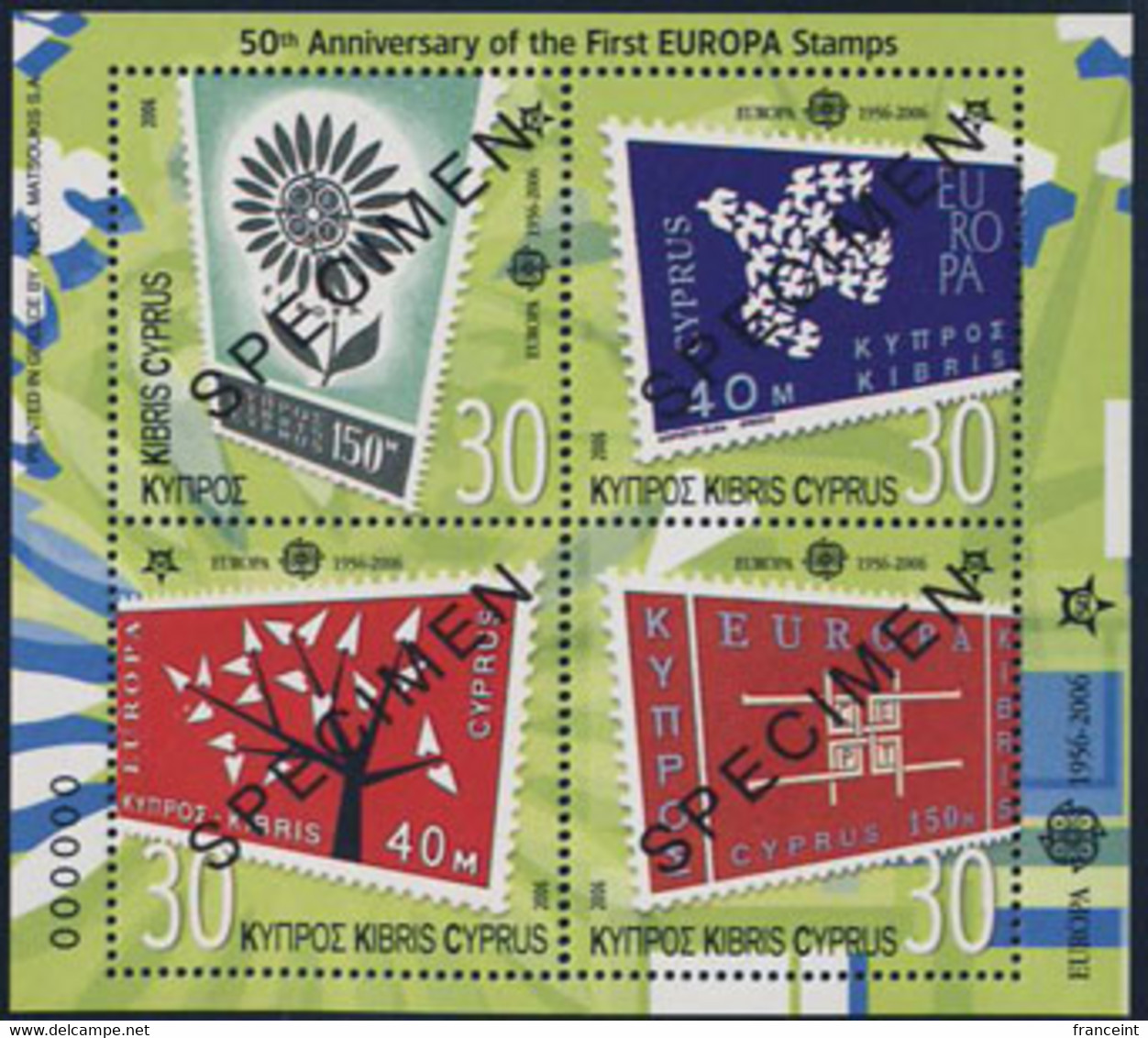 CYPRUS (2006) Europa Stamps. Minisheet Of 4 Overprinted SPECIMEN. Scott Nos 1048a-d. - Autres & Non Classés