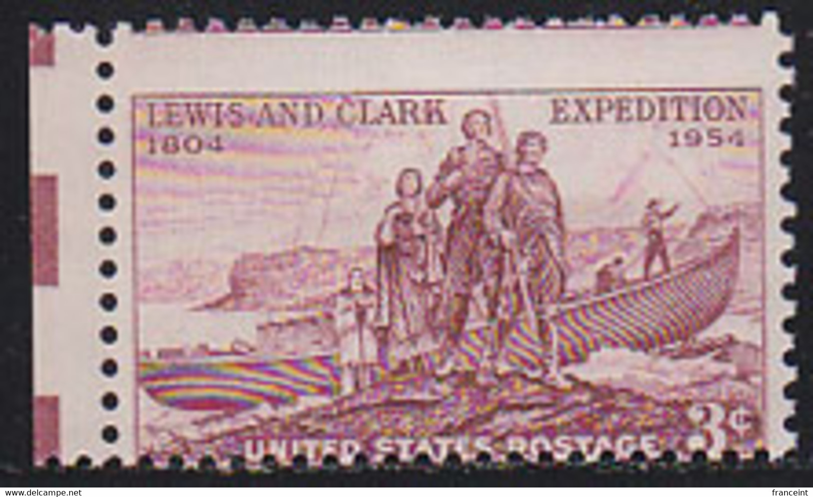 U.S.A. (1954) Lewis & Clark Expedition. Horizontal Perforation Shift Cutting Off Part Of Bottom Of Stamp. Scott No 1063. - Variétés, Erreurs & Curiosités