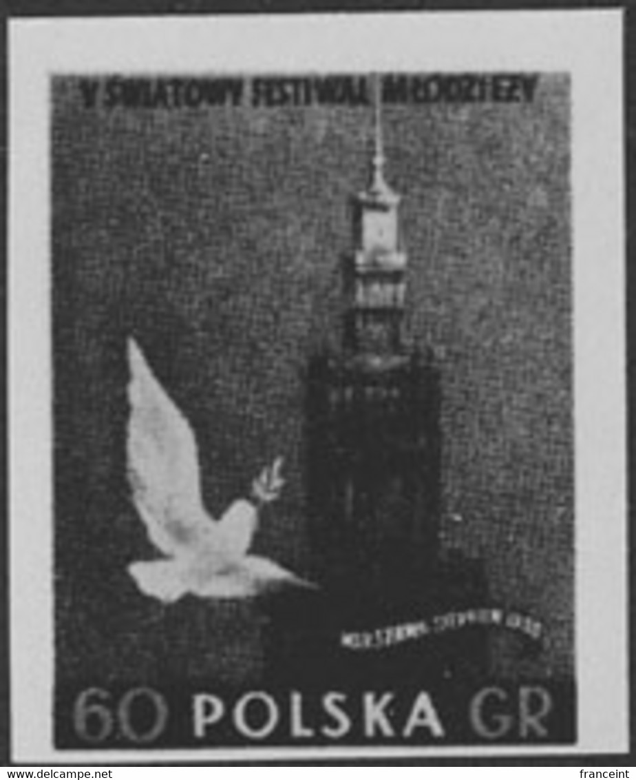 POLAND (1955) Dove. Tower Of Palace Of Science & Culture. Black Print. Scott No 690, Yvert No 818. - Probe- Und Nachdrucke