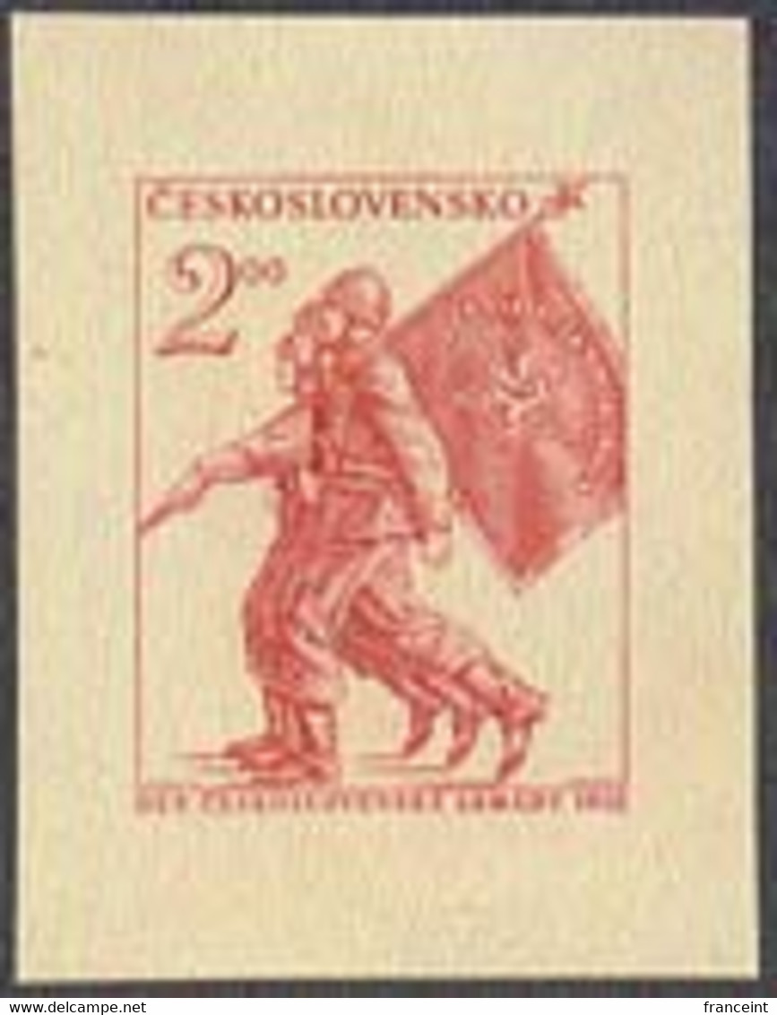 CZECHOSLOVAKIA (1952b) Soldiers Marching With Flag. Die Proof In Red. Army Day. Scott No 554, Yvert No 673. - Prove E Ristampe