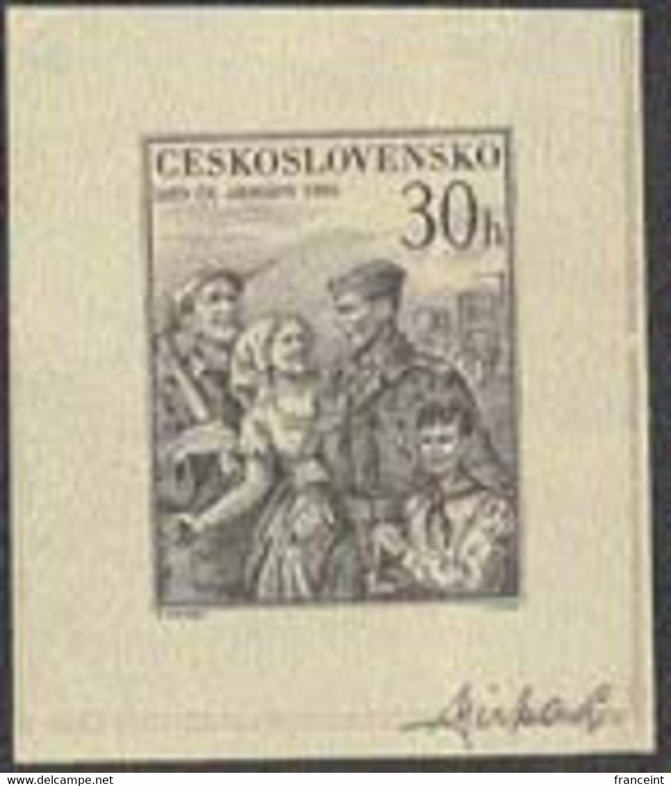 CZECHOSLOVAKIA (1955) Soldier. Worker. Family. Die Proof In Black Signed By The Engraver JIRKAH. Scott No 7212 - Ensayos & Reimpresiones