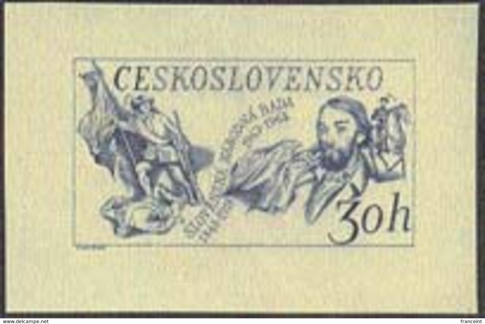 CZECHOSLOVAKIA (1968) Partisans. Flag. Die Proof In Bluish-black. 120th Anniversary Of Slovak Uprising. Scott No 1564 - Probe- Und Nachdrucke