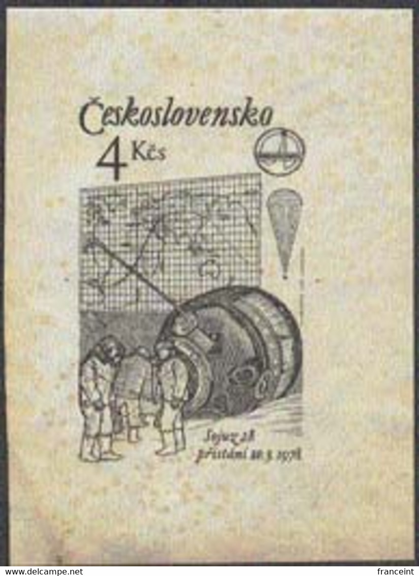 CZECHOSLOVAKIA (1979) Soyuz 28 Landing. Die Proof In Black. 1st Anniversary Of Czech-Soviet Space Flight. Scott No 2225 - Probe- Und Nachdrucke