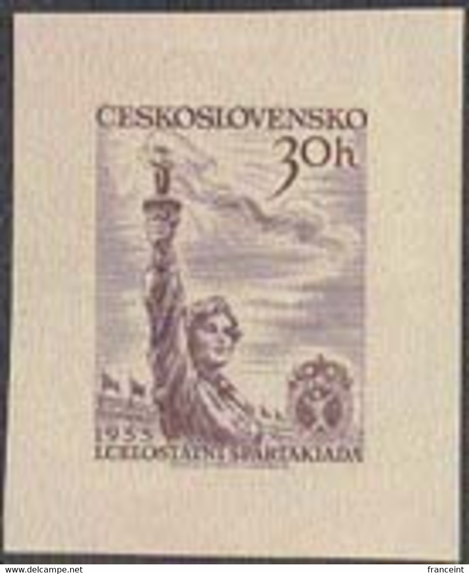 CZECHOSLOVAKIA (1955) Woman Holding Torch. Die Proof In Grey. First Spartakaid. Scott No 681, Yvert No 790. - Prove E Ristampe