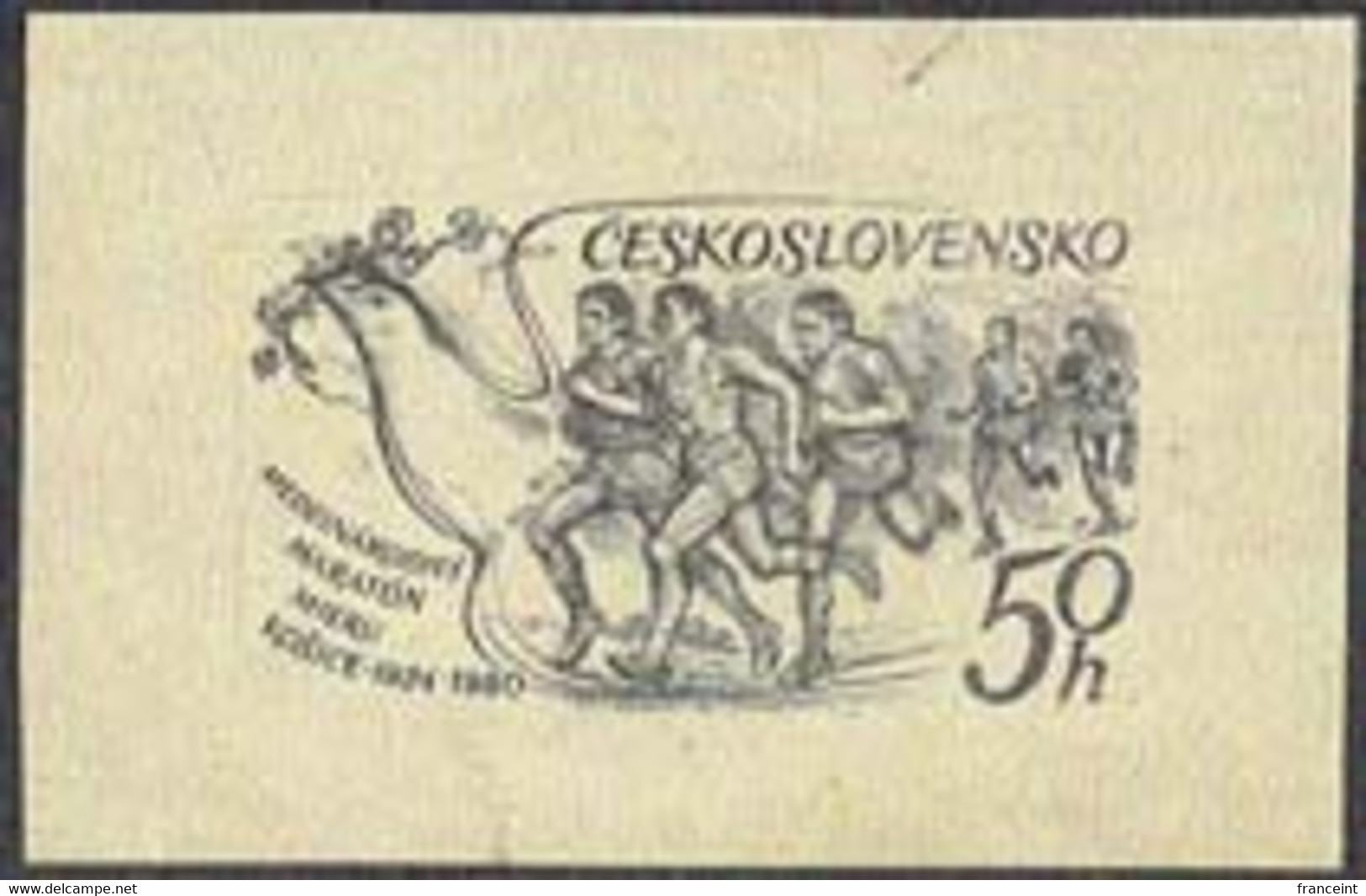 CZECHOSLOVAKIA (1980) Runners. Die Proof In Black. 50th Peace Marathon. Scott No 2289, Yvert No 2395. - Proofs & Reprints