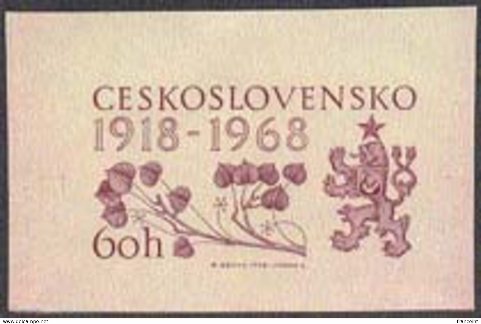 CZECHOSLOVAKIA (1968) Linden Leaves. Die Proof In Violet. 50th Annivesary Of Founding Of Nation. Scott No 1580 - Proofs & Reprints