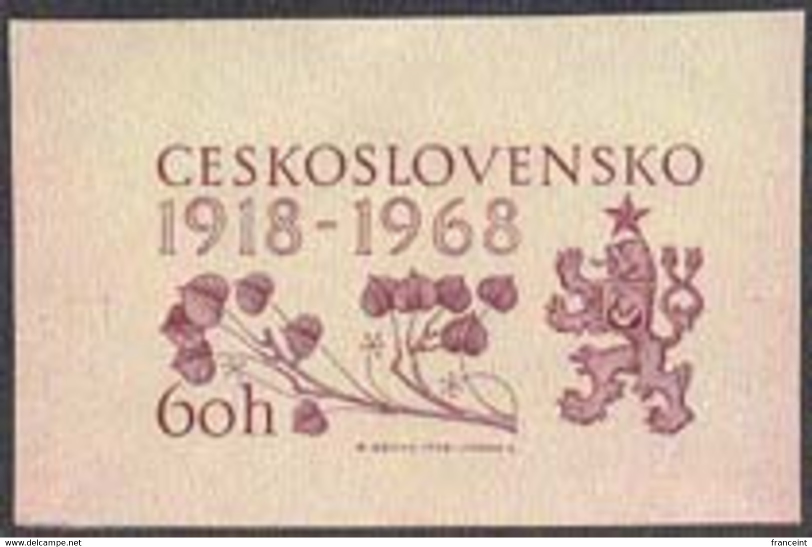 CZECHOSLOVAKIA (1968) Linden Leaves. Die Proof In Violet. 50th Annivesary Of Founding Of Nation. Scott No 1580 - Probe- Und Nachdrucke