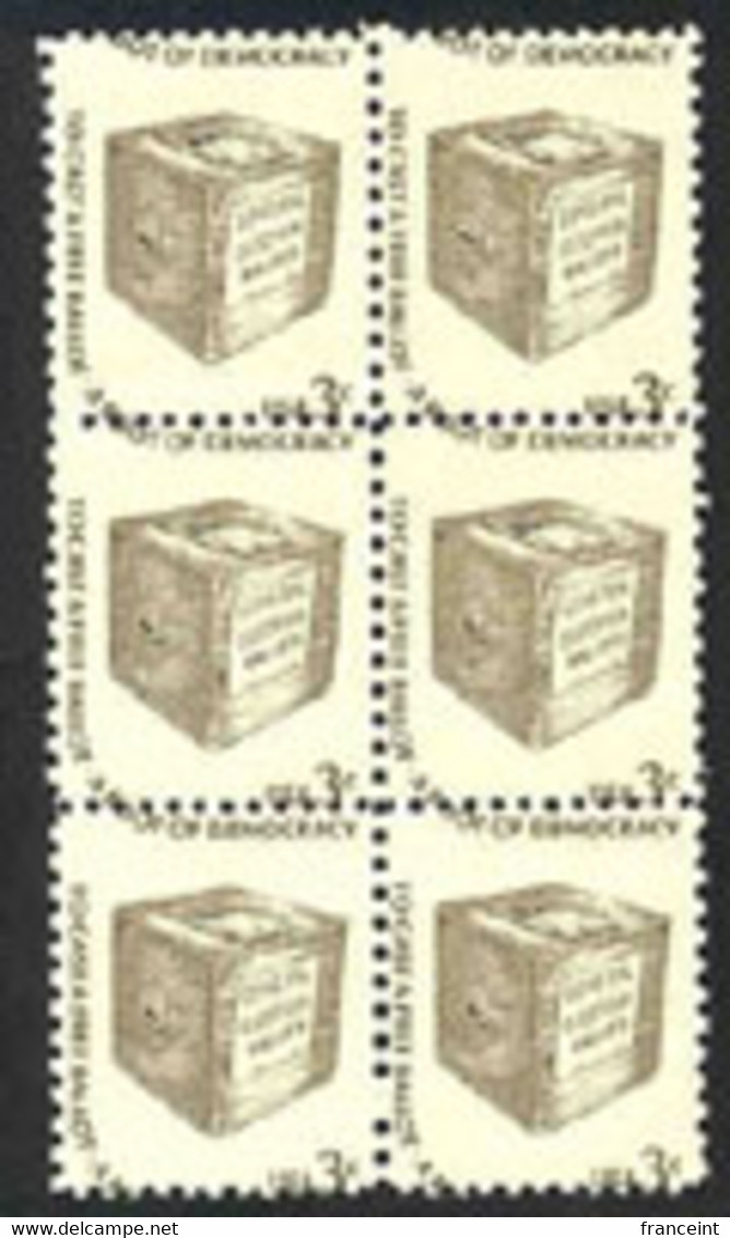 U.S.A. (1977) Urne Pour Les Votes De L'élection Générale. Yvert No 1182. Scott No 1584. Jolie Variété De Piquage Bl/6. - Variedades, Errores & Curiosidades