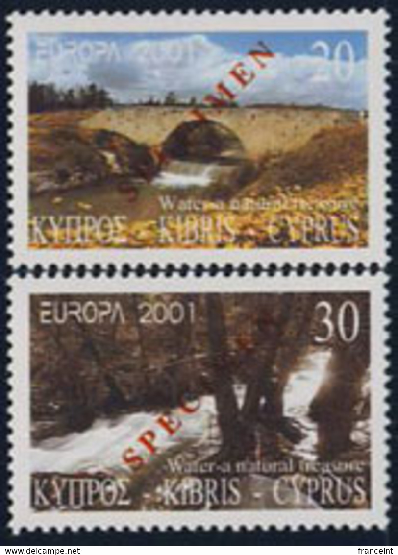 CYPRUS (2001) Akika River. Bridge Over Drarizos River. Set Of 2 Overprinted SPECIMEN. Scott Nos 976-7. - Otros & Sin Clasificación
