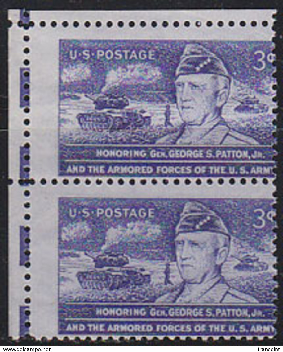 U.S.A. (1953) General Patton. Tank. Pair With 3mm Vertical Perforation Shift. Scott No 1026. - Varietà, Errori & Curiosità