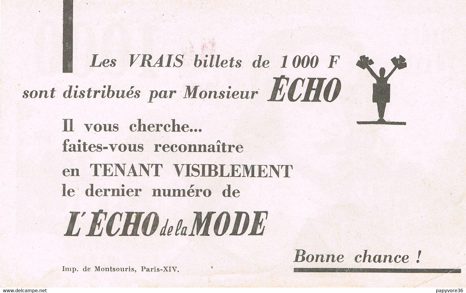 BILLET 1000 Francs Richelieu - 100 NF - Publicité " L'écho De La Mode " - Fictifs & Spécimens