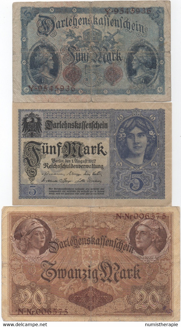 Série De 10 Billets De Darlehenskaffenschein : 1-1-2-2-2-5-5-20-20-50 Mark 1914-1920 - Collezioni