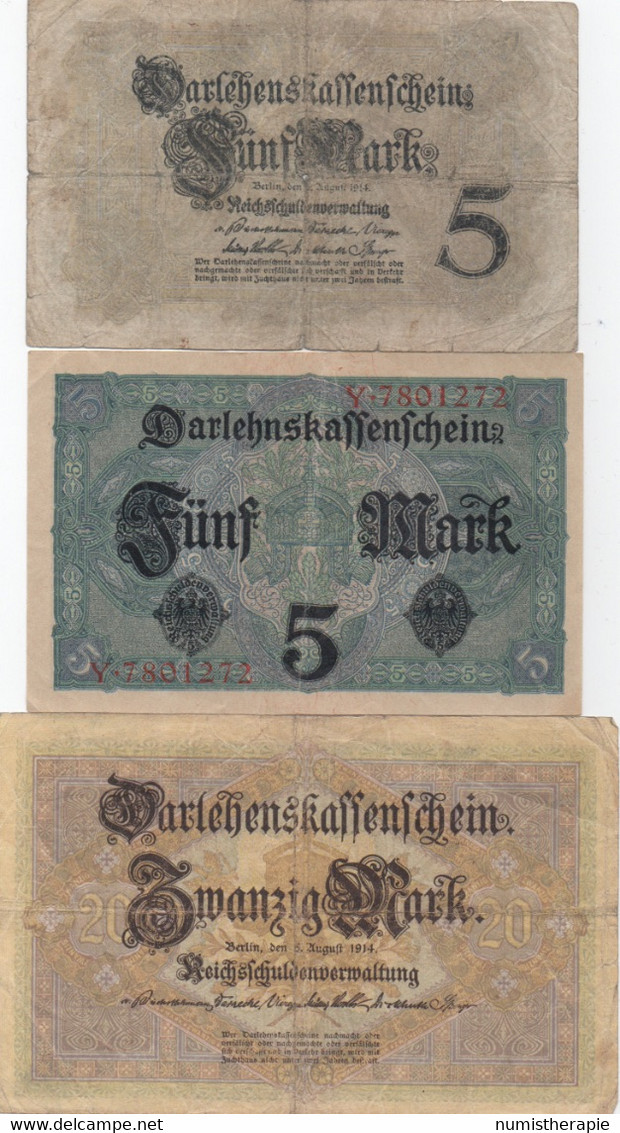 Série De 10 Billets De Darlehenskaffenschein : 1-1-2-2-2-5-5-20-20-50 Mark 1914-1920 - Sammlungen