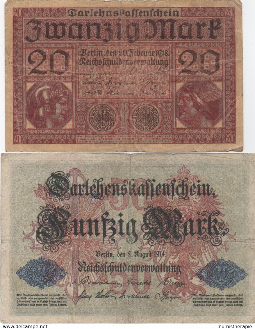 Série De 10 Billets De Darlehenskaffenschein : 1-1-2-2-2-5-5-20-20-50 Mark 1914-1920 - Collezioni