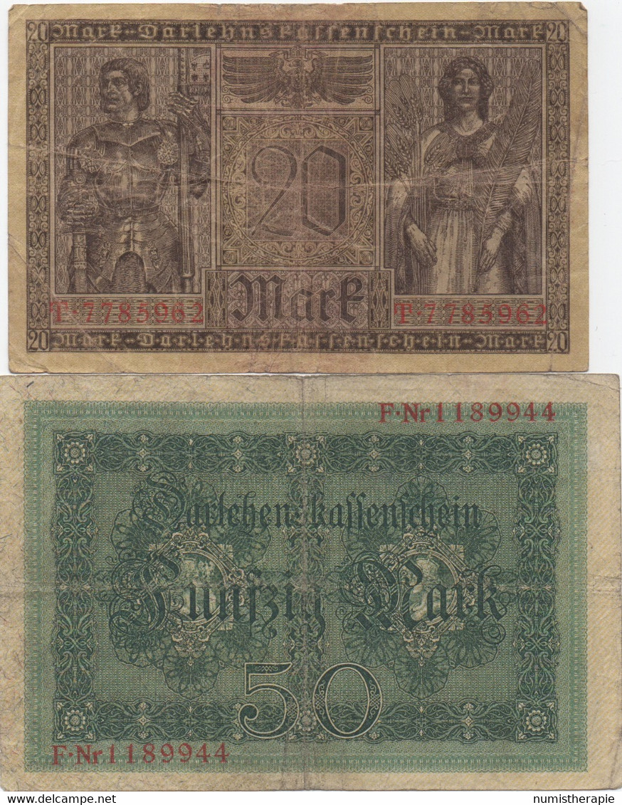 Série De 10 Billets De Darlehenskaffenschein : 1-1-2-2-2-5-5-20-20-50 Mark 1914-1920 - Colecciones