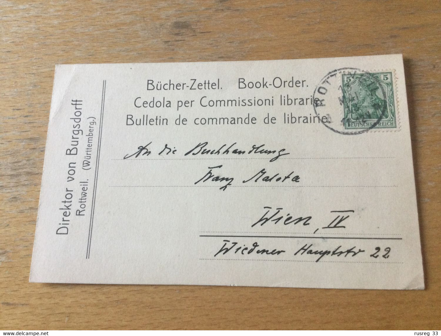 K12 Deutsches Reich 1913 Bücherzettel Von Rottweil Nach Wien Sondertarif!! - Covers & Documents