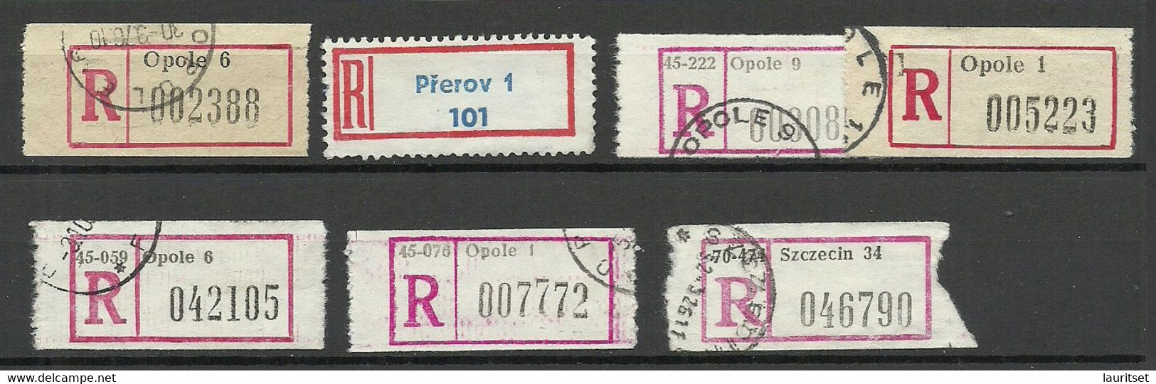 POLEN Poland Air Mail Labels Flugpost-Zettel Opole Szczecin Prerov - Non Classés