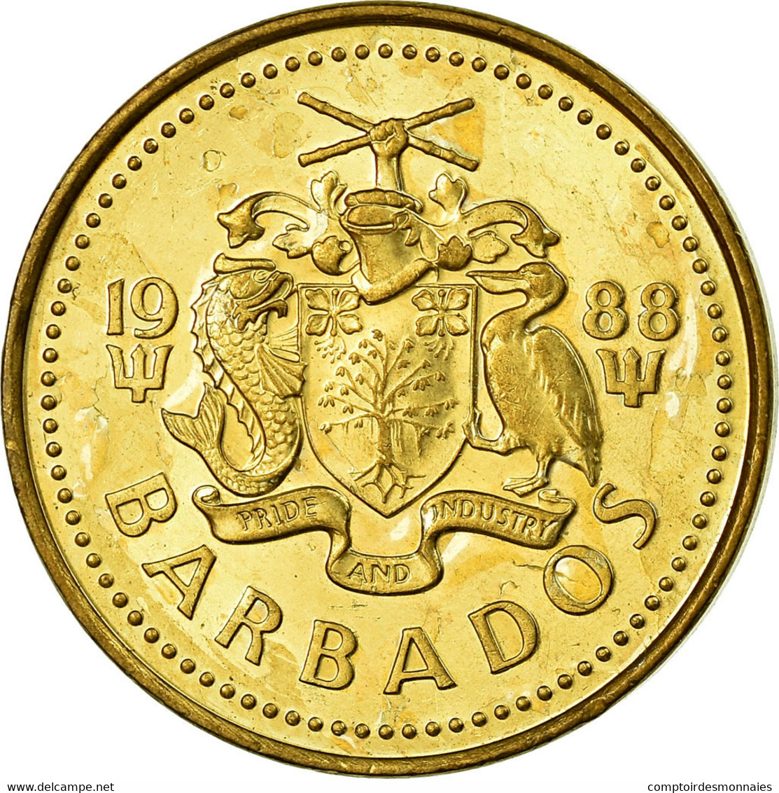 Monnaie, Barbados, 5 Cents, 1988, Franklin Mint, TTB, Laiton, KM:11 - Barbados