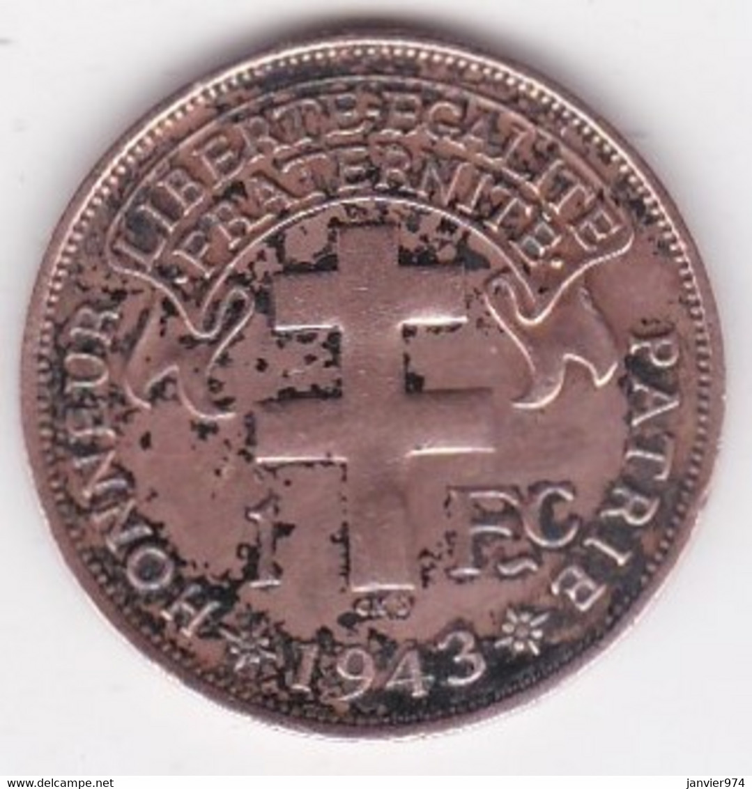 MADAGASCAR. FRANCE LIBRE. 1 Franc 1943. BRONZE, Lec 94 - Madagascar