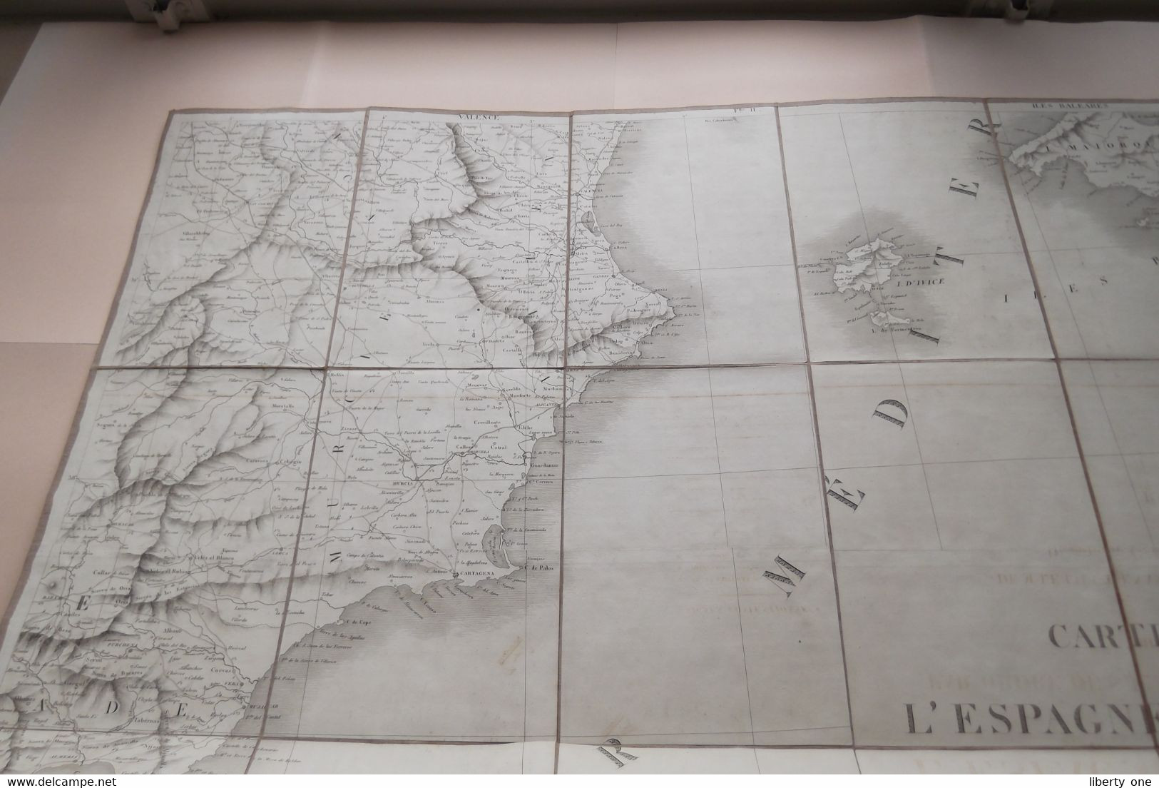 ESPAGNE Et PORTUGAL Partie SUD EST Gravée Richard WAHL Carte Itinéraire 1823 (Katoen / Cotton - Ch. Picquet) 92 X 68 Cm. - Europe