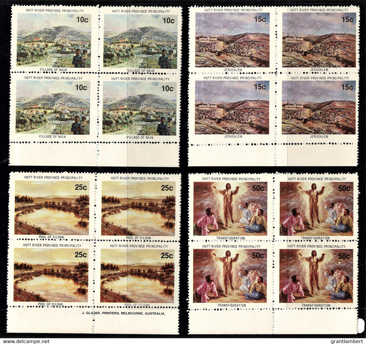 Hutt River Province 1974 Christmas Set As Marginal Blocks Of 4 MNH - Werbemarken, Vignetten