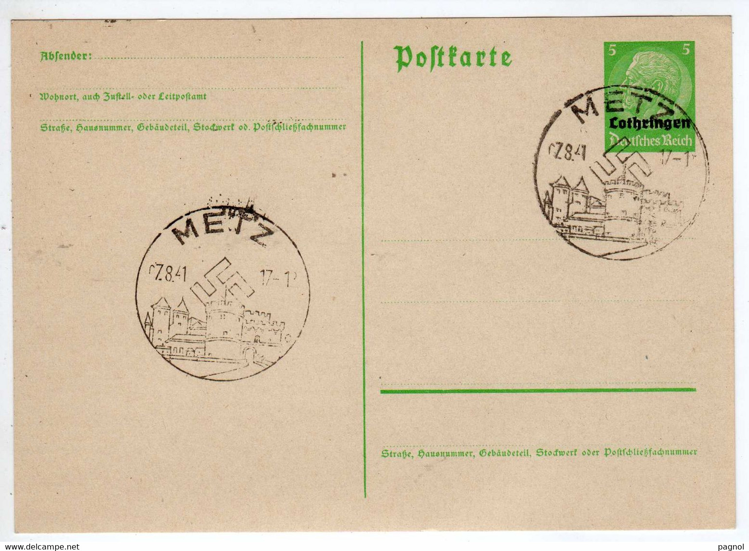 Entiers-Postaux : Guerre 39-45 : Occupation Allemagne : Entiers D'Alle.-surcharge Lothringen  No Gue H1- Cachet Metz - Standaardpostkaarten En TSC (Voor 1995)