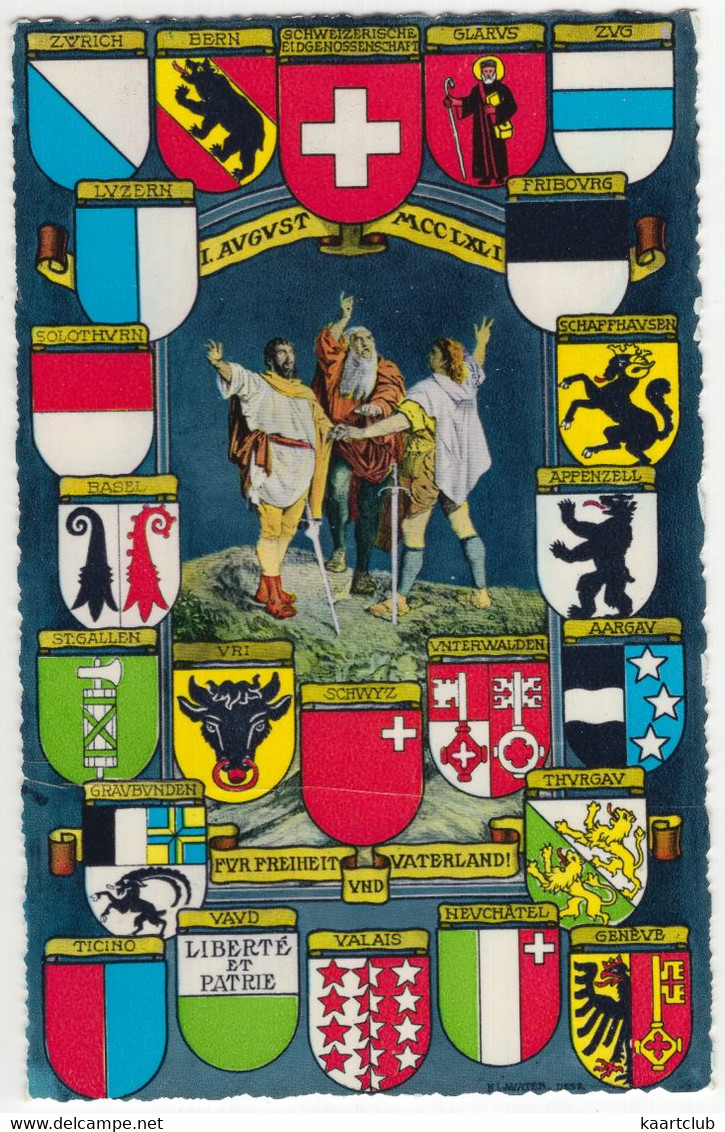 Wappen Ansichtskarte: 'Für Freiheit Und Vaterland !', August 1291, Schweizerische Eidgenossenschaft - (Schweiz) - Risch-Rotkreuz