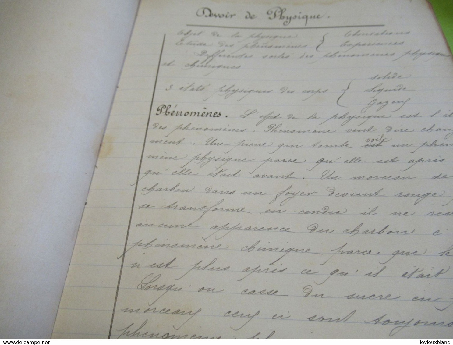 Cahier D'Ecole Ancien De Physique-Chimie/Avec Devoirs Corrigés Annotés Encre Rouge, Insérés/Marie DERVELOY/1889   CAH308 - Other & Unclassified