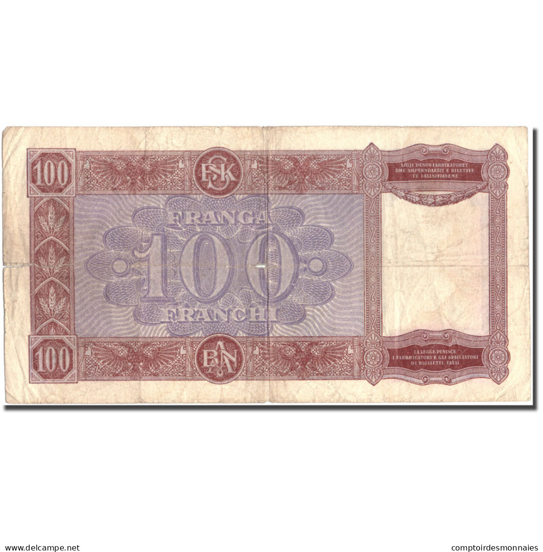 Billet, Albania, 100 Franga, Undated (1940), KM:8, TB - Albania