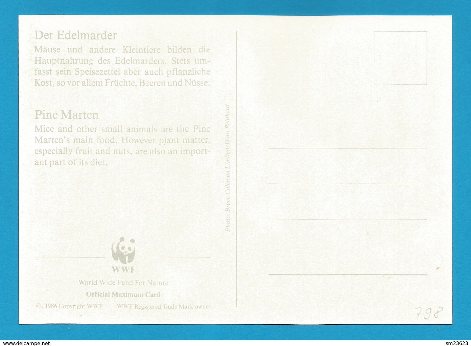 Irland 1992  Mi.Nr. 798 , Pine Marten (Der Edelmarder) - WWF Maximum Card - First Day 9.VII.1992 - Tarjetas – Máxima