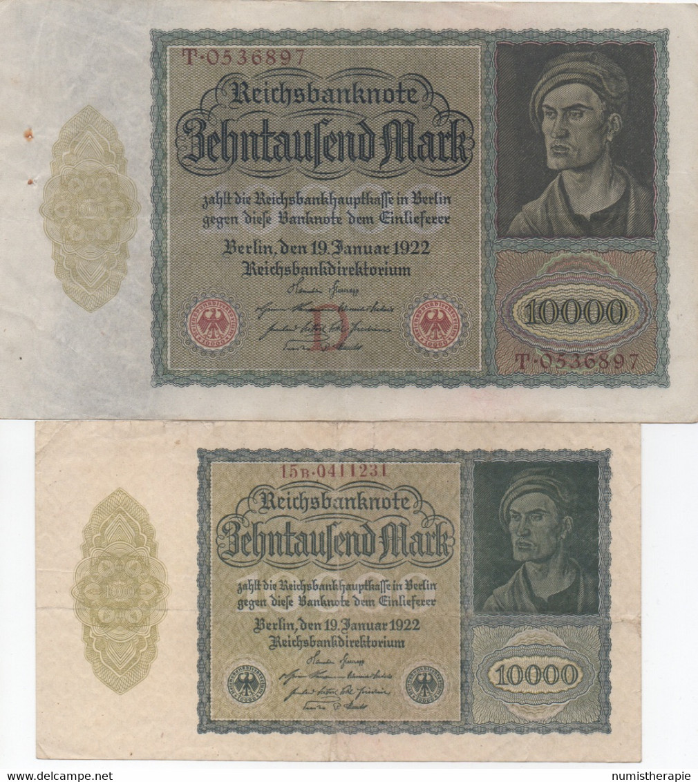 Lot De 2 Billets De Reichsbanknote : 10000 Mark (Jan 1922 - Jan 1922) - 10.000 Mark
