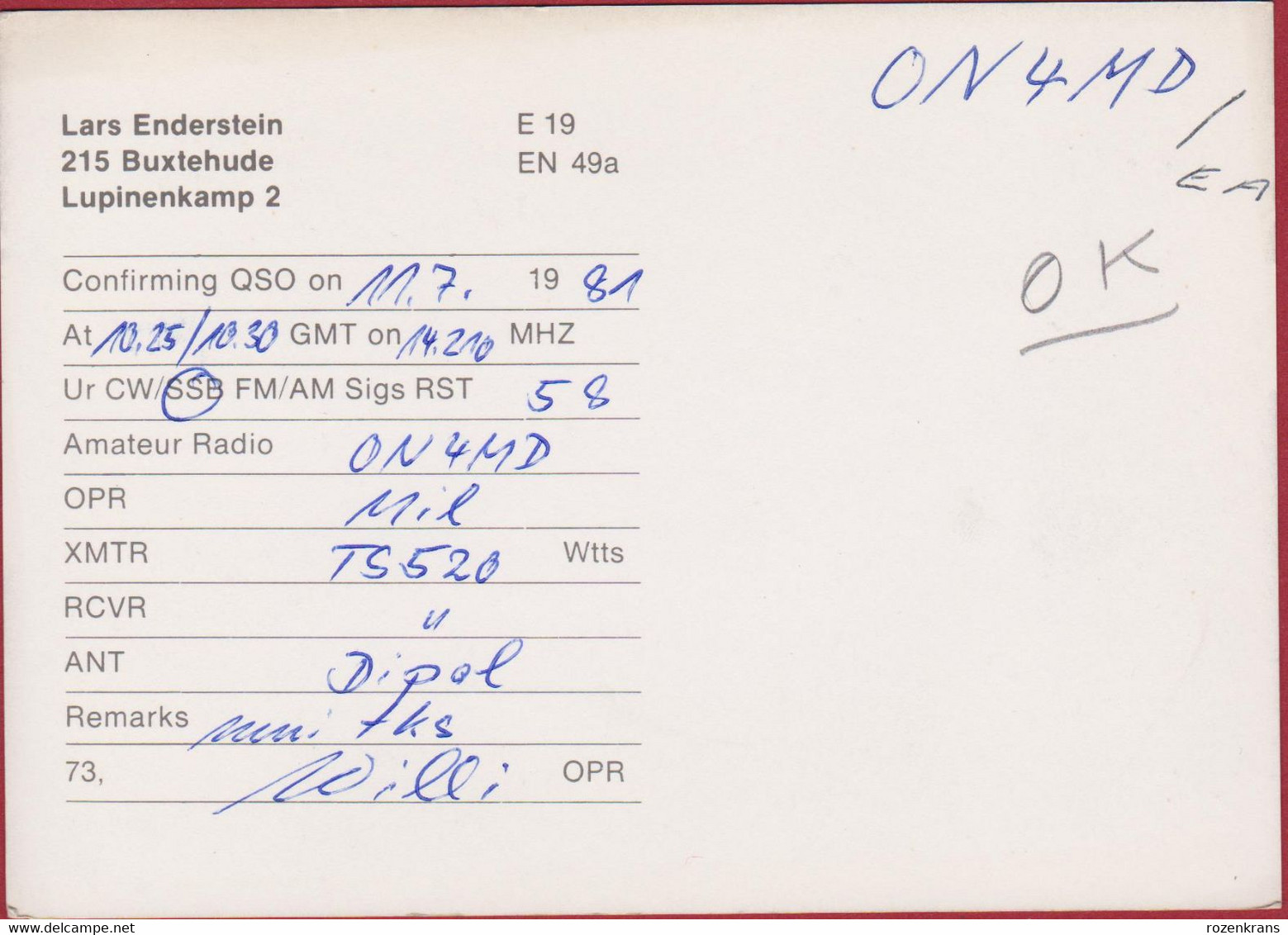 QSL Card Amateur Radio Funkkarte German Deutschland Buxtehude Lars Enderstein Lupinenkamp DF3XE - Amateurfunk