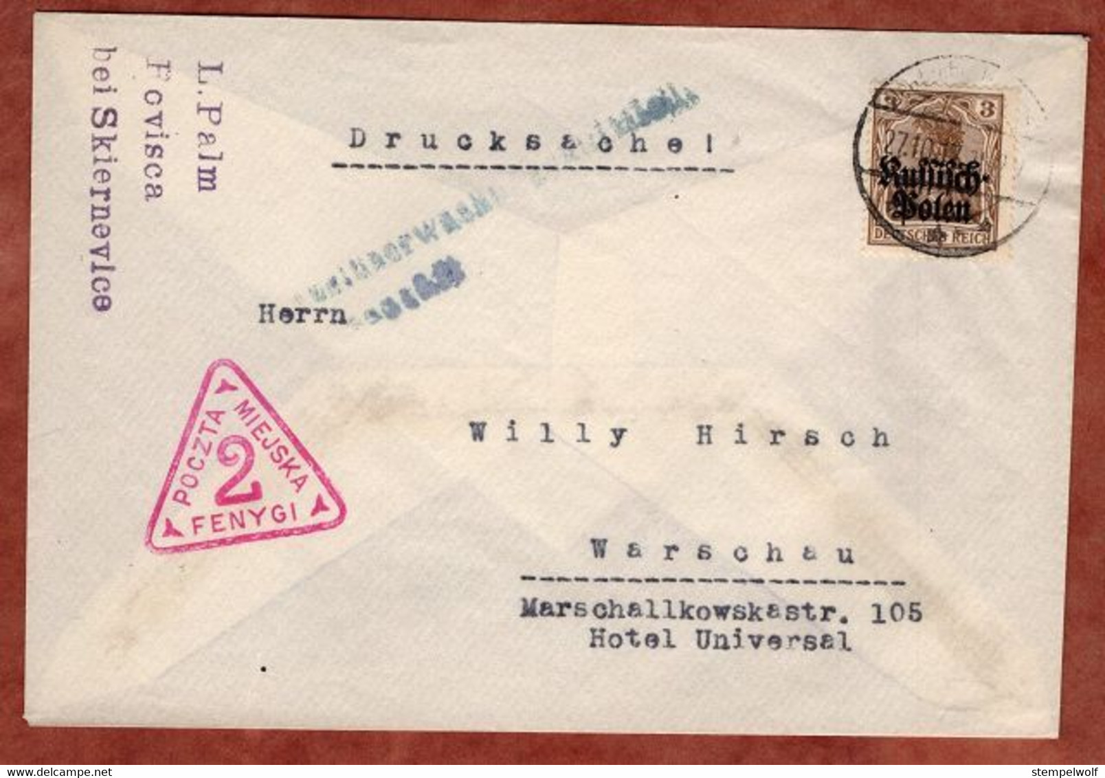 Deutsche Post In Polen, Drucksache, Germania, Nach Warschau, Stadtpost, Zensur 1917 (1091) - Occupation 1914-18