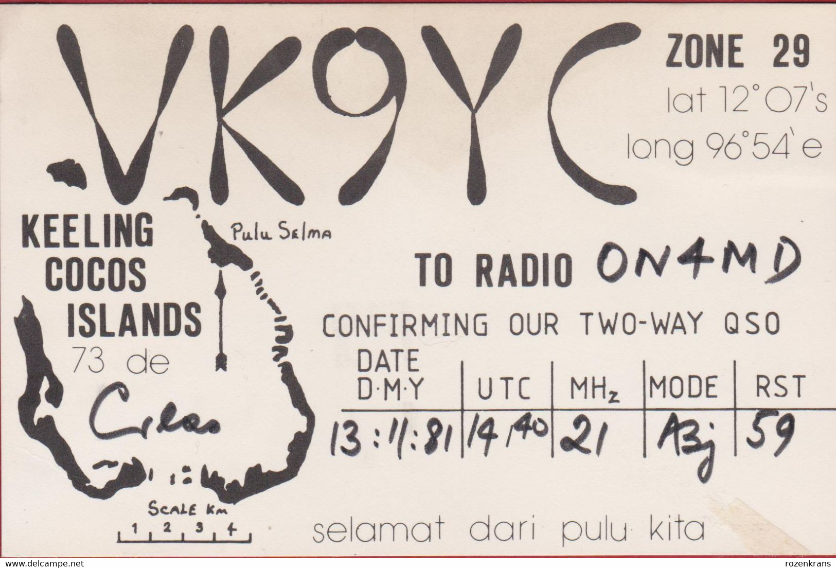 QSL Card Amateur Radio Funkkarte Keeling Cocos Islands Pulu Selma Home Island Oceania House - Pacific Ocean - Amateurfunk
