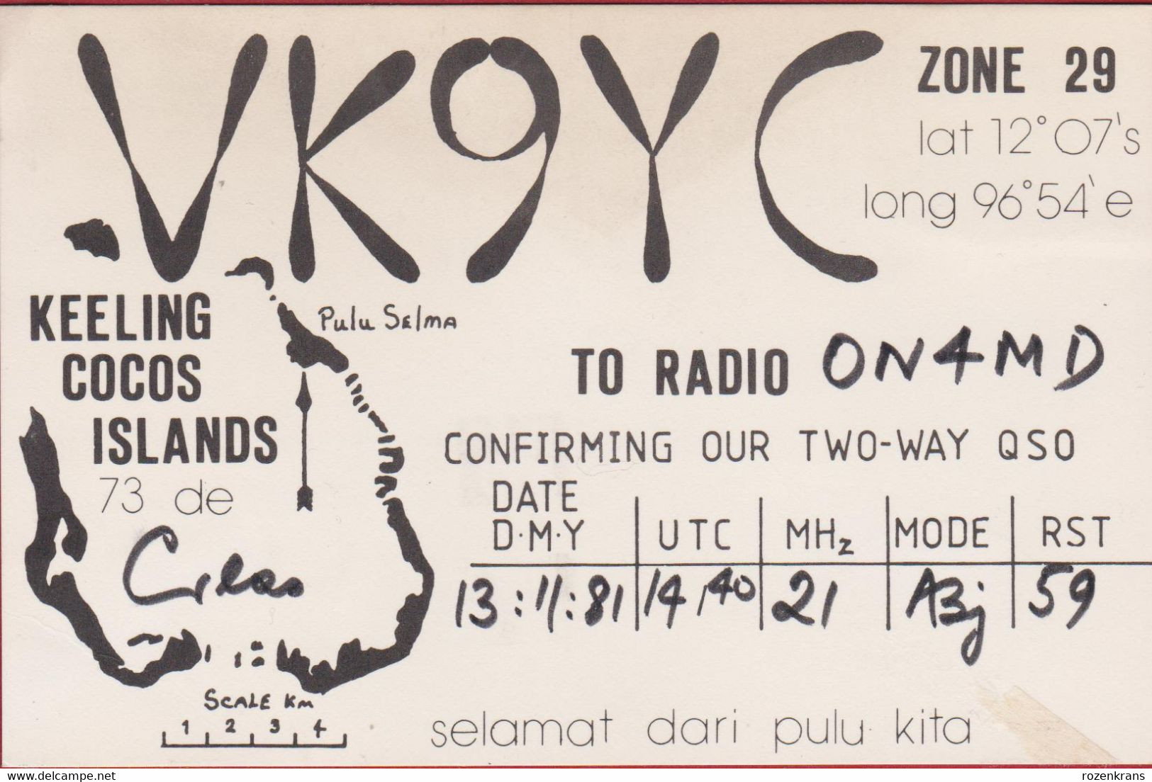 QSL Card Amateur Radio Funkkarte Keeling Cocos Islands Pulu Selma Home Island Oceania House - Pacific Ocean - Radio Amateur