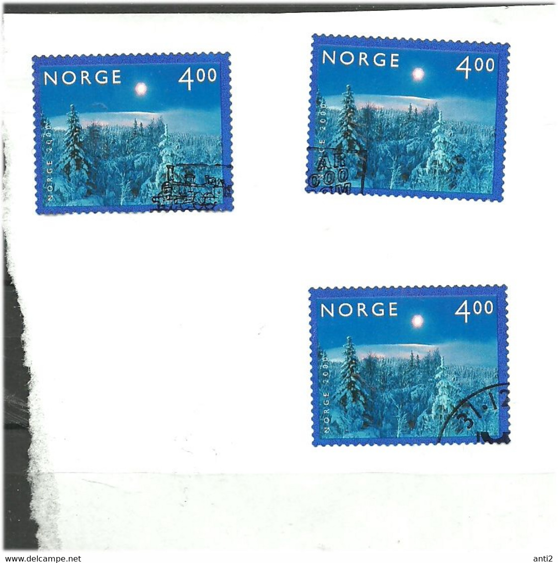 Norway Norge 3 Stamps New Year 1999/2000   - Millenium Stamps Cancelled First Day  Mi 1335  - On Paper - Autres & Non Classés