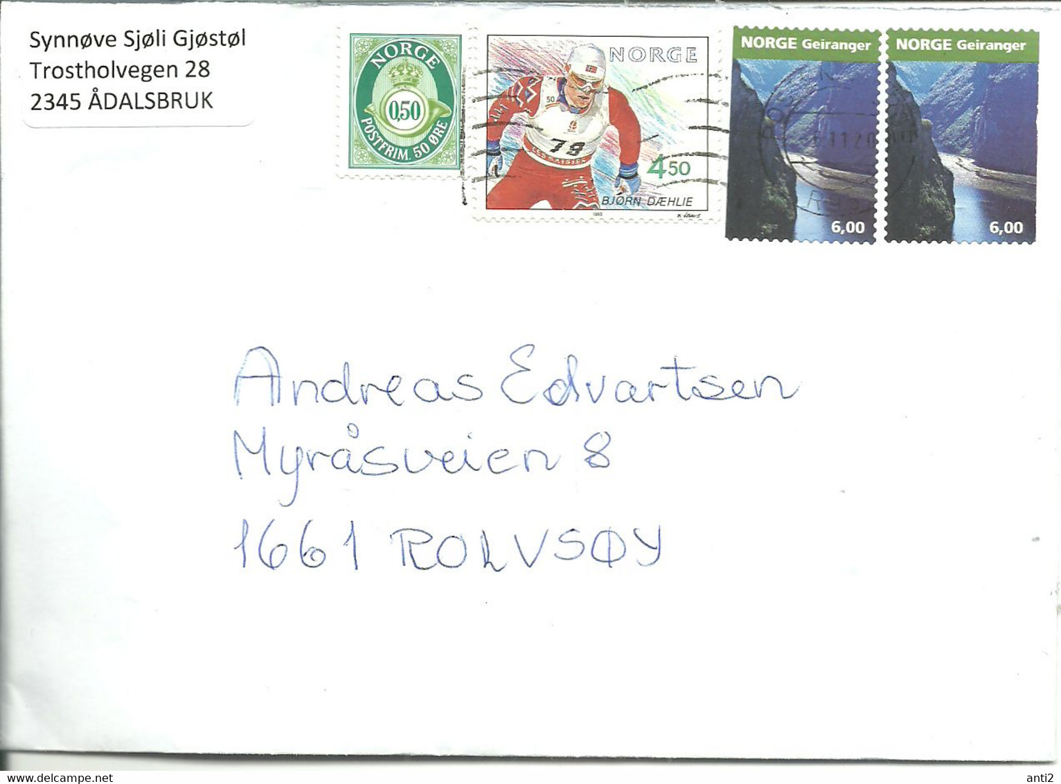 Norway Norge Cover With Four Stamps, Olympic Games Skiing Dæhli  And Tourism -cancelled 6.11.20 - Lettres & Documents