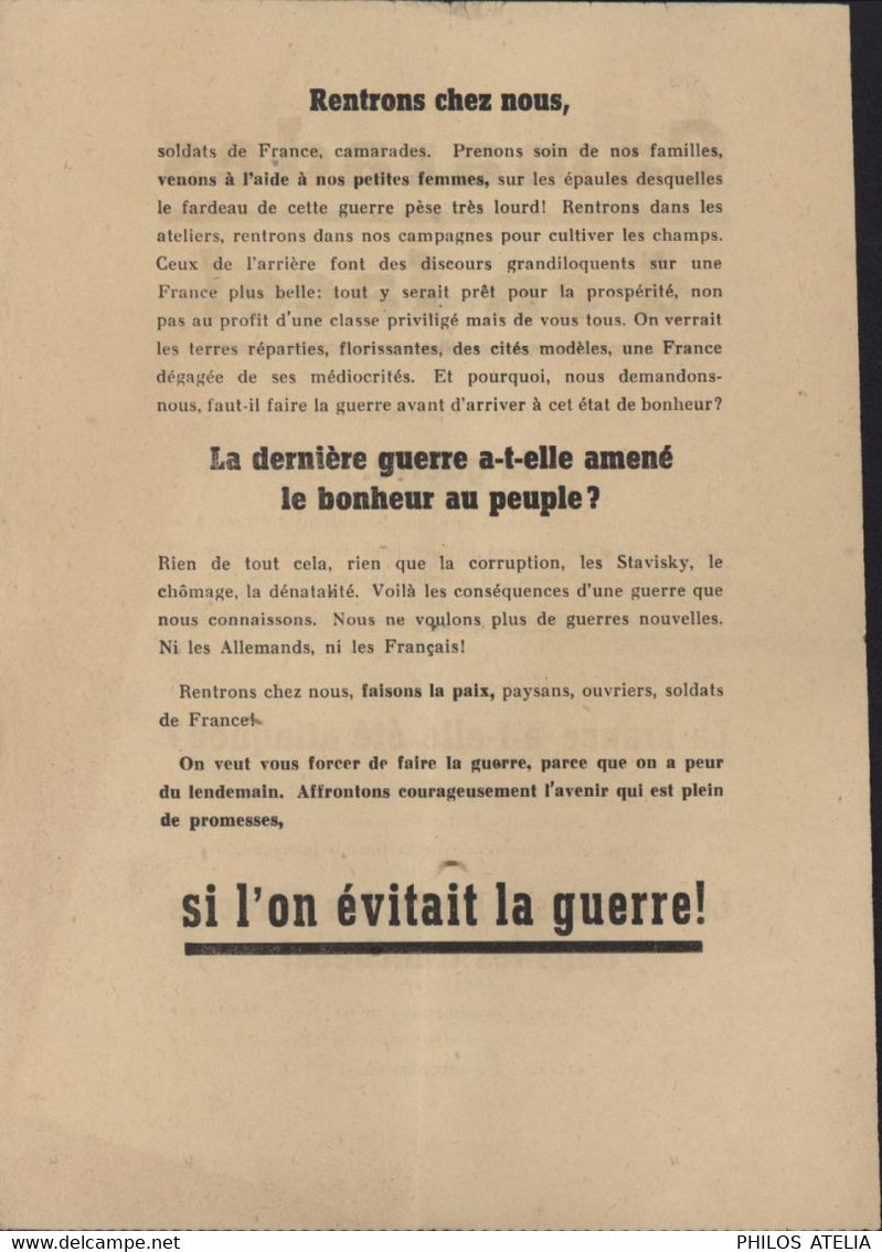 Tract Communiste Contre Guerre Antimilitariste Anti Capitalisme Anti Britannique Guerre 40 Pacte Germano Soviétique - Advertising