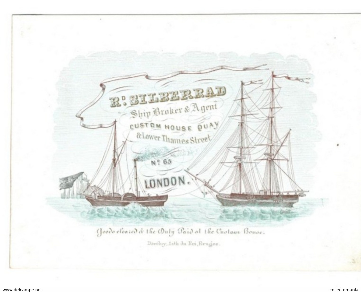 1 Visit Card R.Silberrad Shipbroker & Agent Costum House Quay & LowerThames Street London  14,5 X 10,5 Cm - Porcelaine