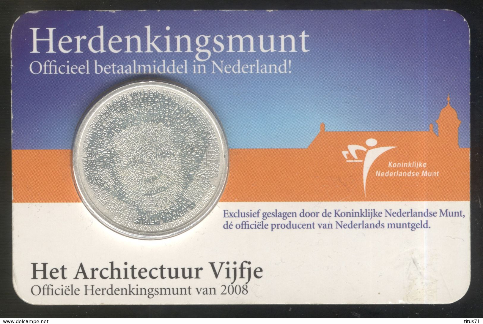 5 Euros Pays-Bas Architecture 2008 Coincard - Cuivre Plaqué Argent - Pays-Bas