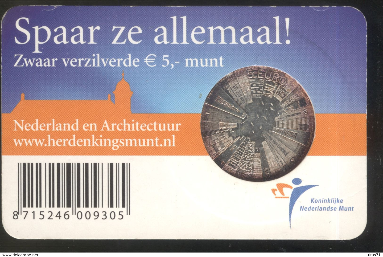 5 Euros Pays-Bas Architecture 2008 Coincard - Cuivre Plaqué Argent - Pays-Bas