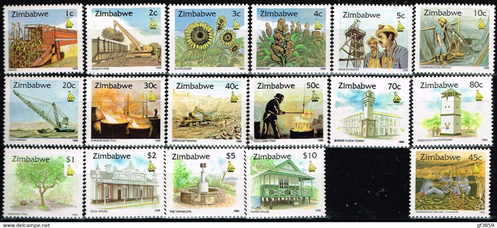 ZIMBABWE / Neufs**/MNH** / 1995/96- Série Courante/Cultures Vivrières,Mines,Monuments - Zimbabwe (1980-...)