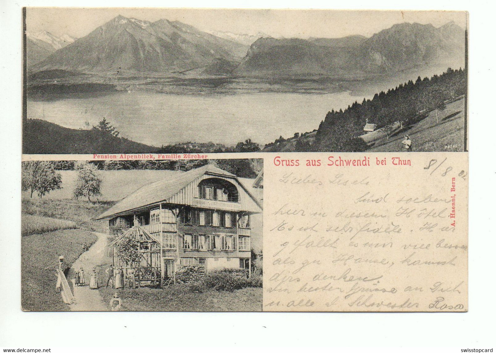 Gruss Aus SCHWENDI Bei Thun Pension Alpenblick Familie Zürcher Gel. 1902 V. Heiligenschwendi N. Büren - Büren An Der Aare